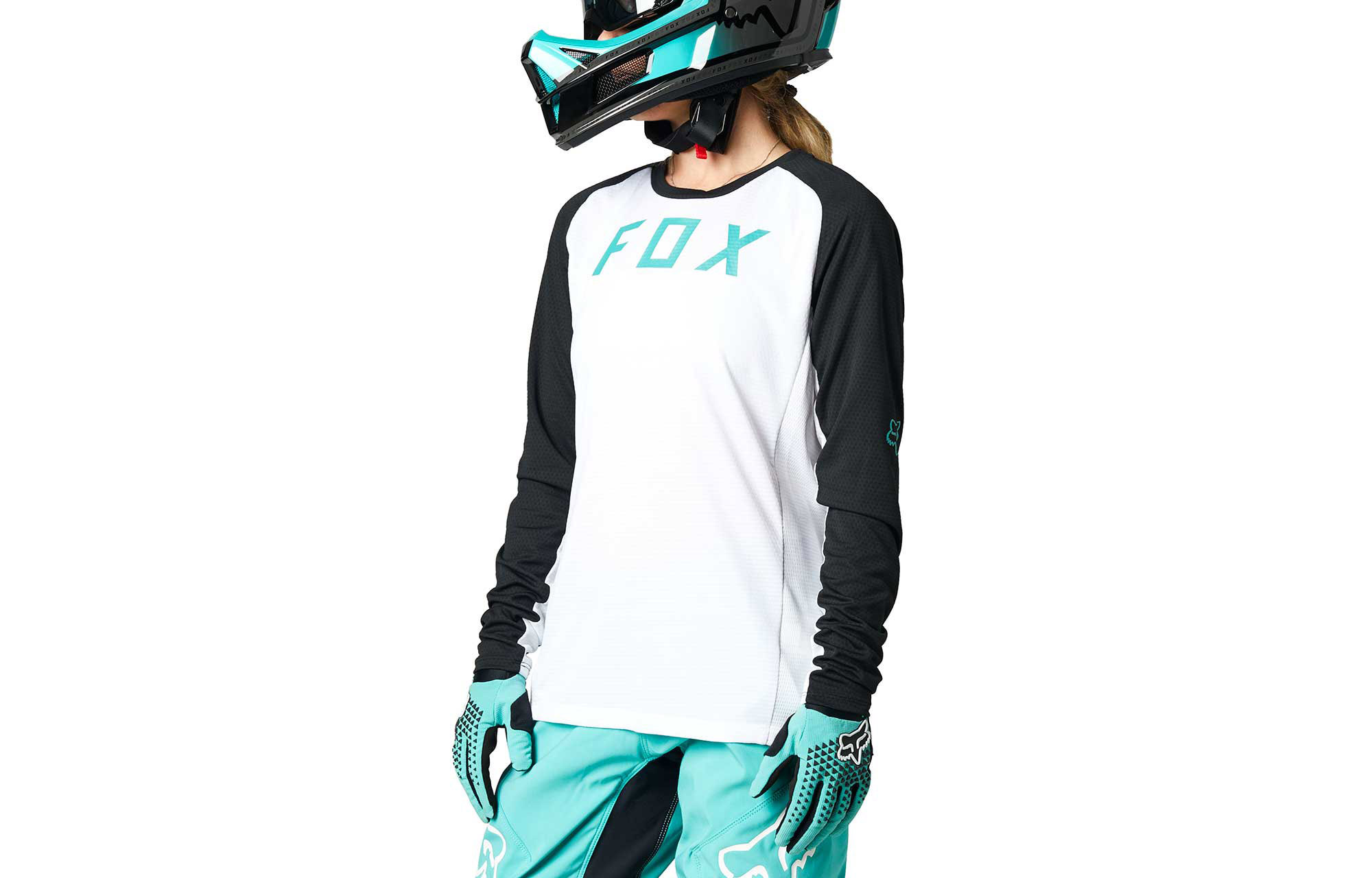 FOX WOMEN DEFEND LONG SLEEVE JERSEY BLACK/WHITE image number 1