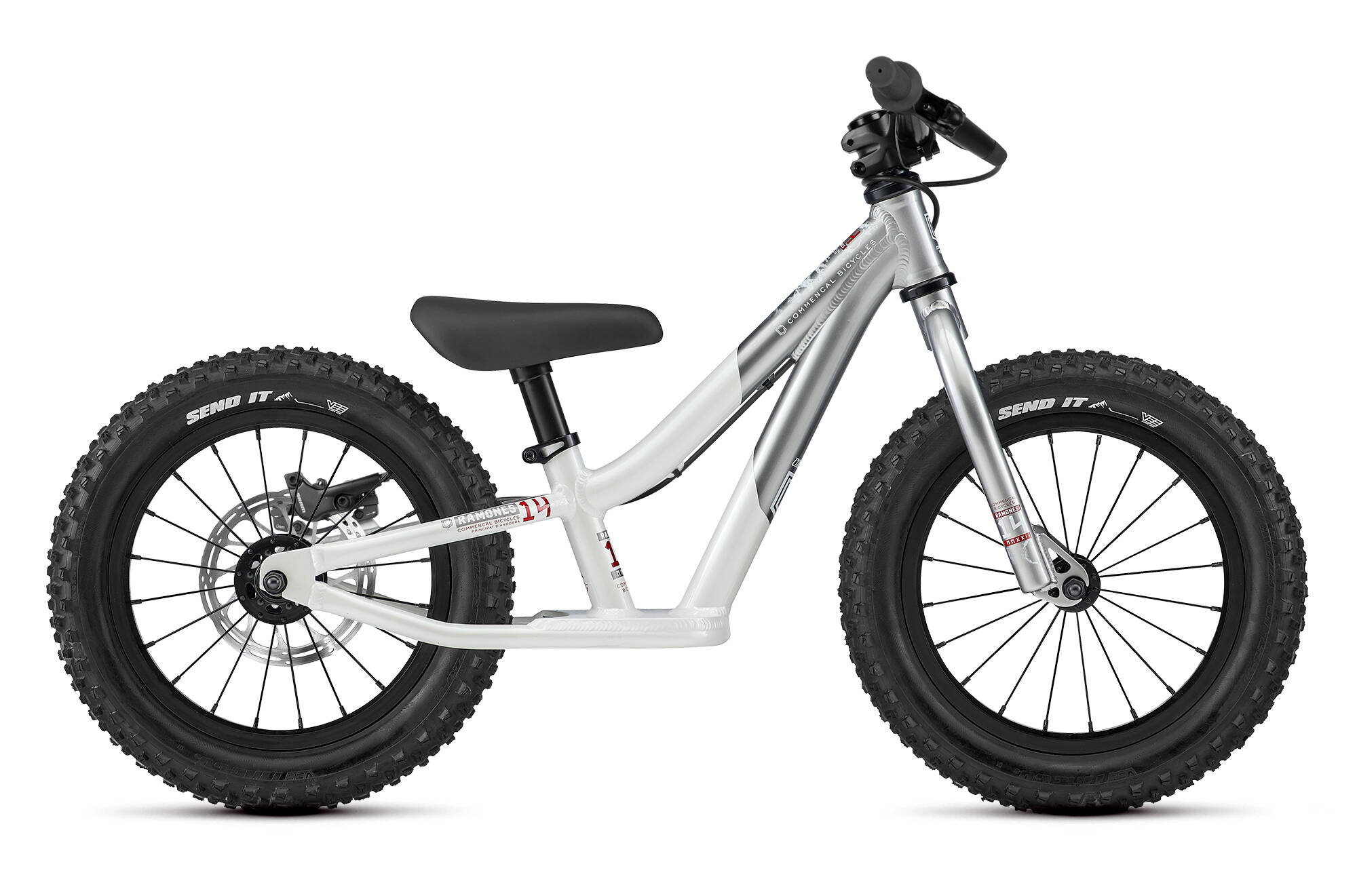COMMENCAL RAMONES 14 PUSH BIKE WHITE & CHROME + REAR BRAKE KIT image number null