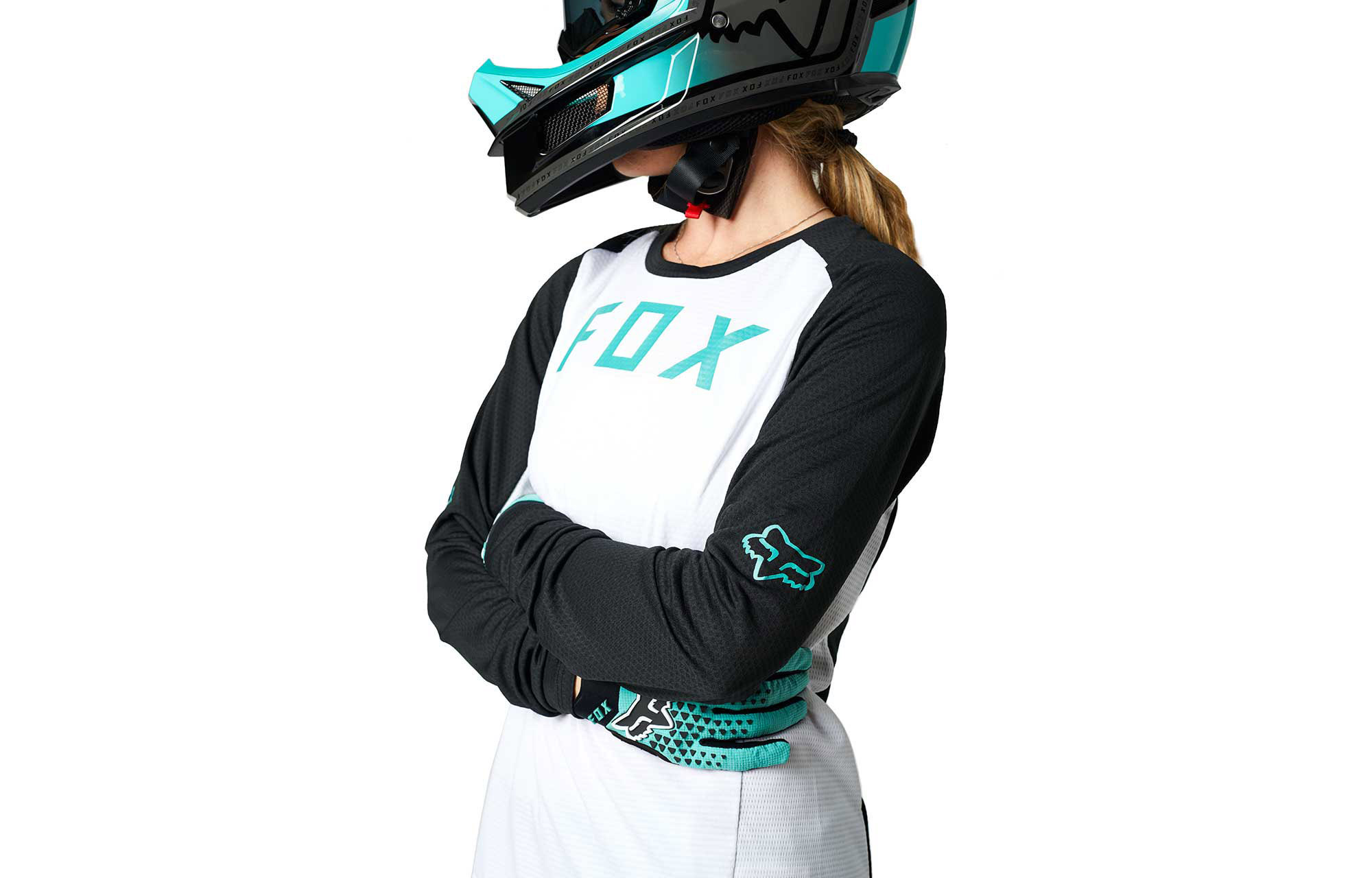 FOX WOMEN DEFEND LONG SLEEVE JERSEY BLACK/WHITE image number 3
