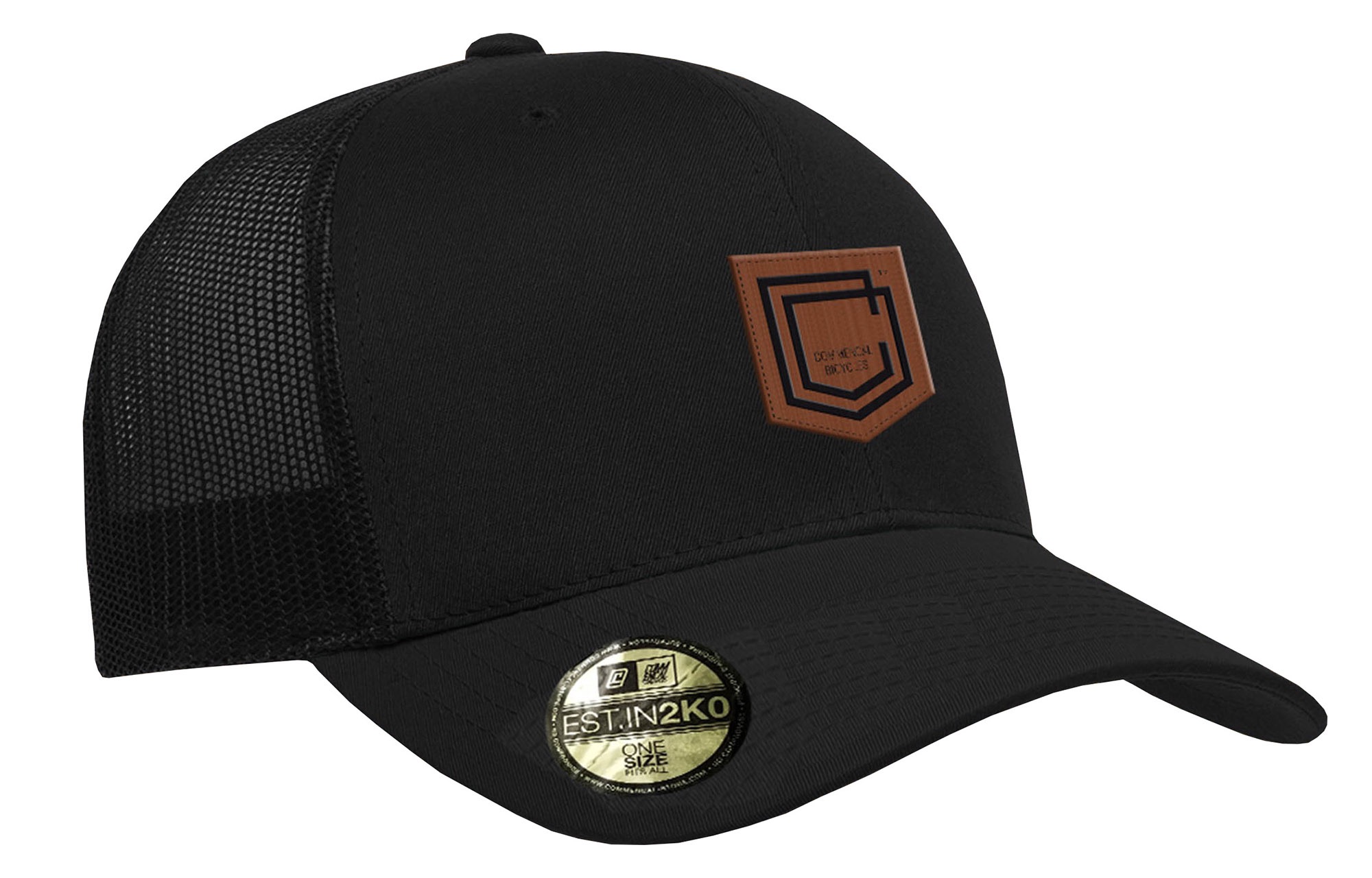 COMMENCAL SHIELD CURVED PEAK TRUCKER CAP BLACK LEATHER image number 0