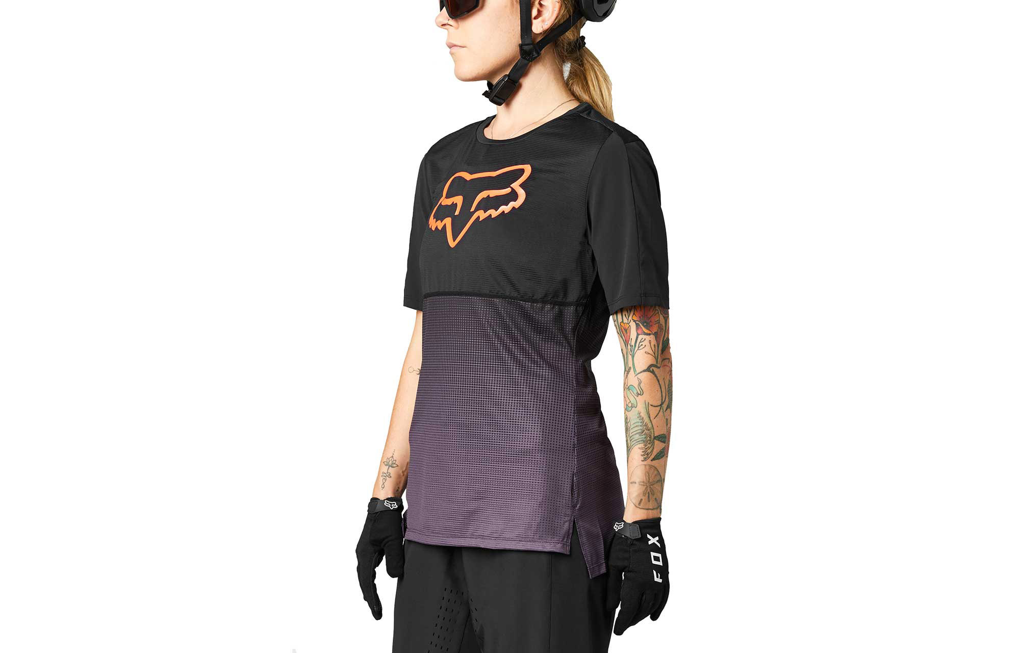 MAGLIA A MANICHE CORTE FOX WOMEN FLEXAIR BLACK/PURPLE image number 0