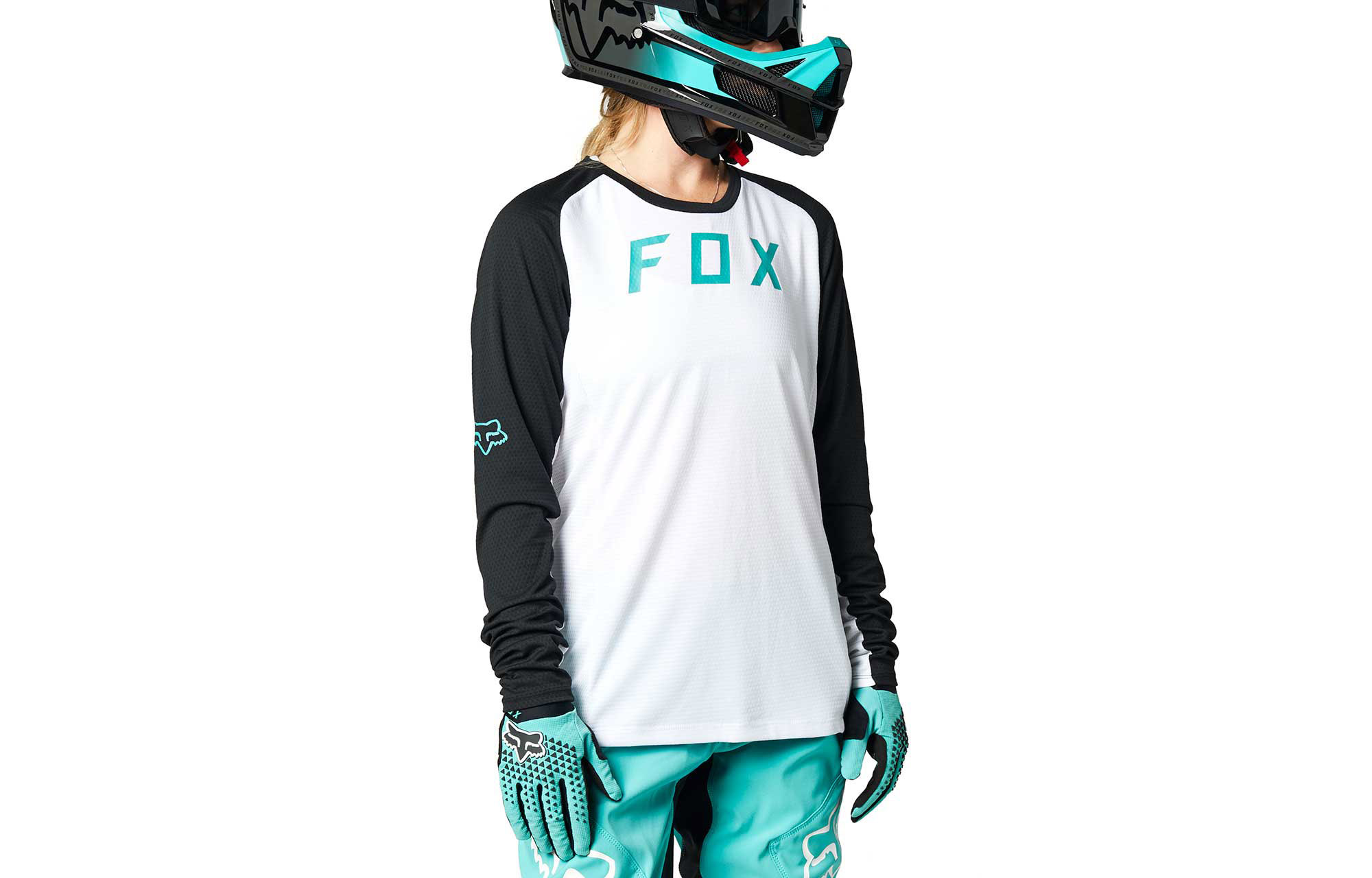 FOX WOMEN DEFEND LONG SLEEVE JERSEY BLACK/WHITE image number 0