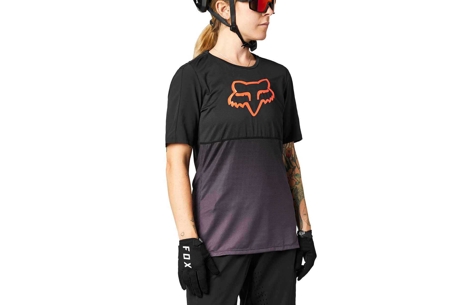 MAGLIA A MANICHE CORTE FOX WOMEN FLEXAIR BLACK/PURPLE image number 0