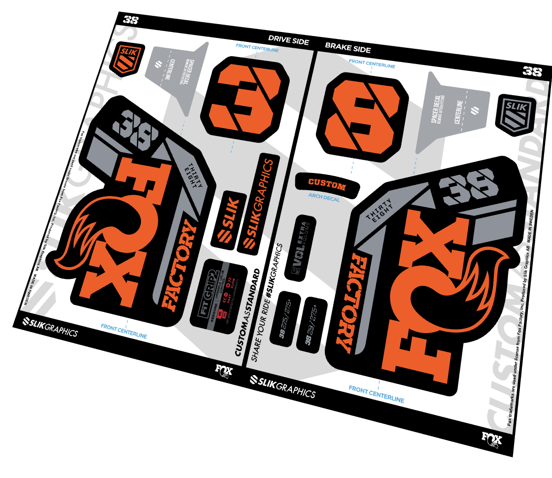 DECAL CUSTOM FORK KIT FOX 38 FACTORY BLACK / ORANGE GLOSS  image cover number 0